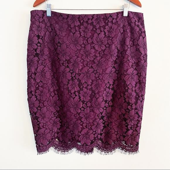 NEW Ann Taylor Factory Floral Lace Overlay Pencil Skirt Merlot 14 - Picture 1 of 14